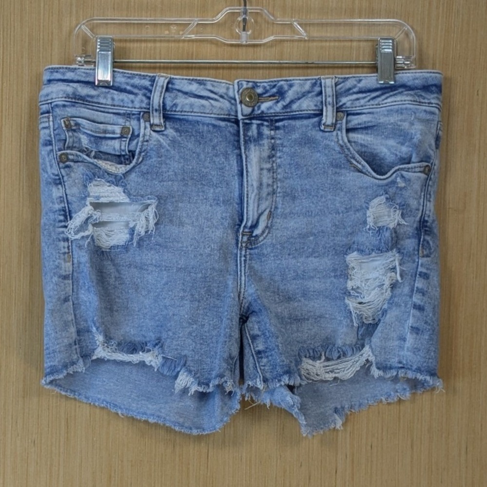 American Eagle‎ Midi Ne(X)t Level Stretch Distressed Denim Shorts Light Wash 14
